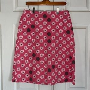 Boden Pink And White Daisy With Brown Dots A Line Skirt